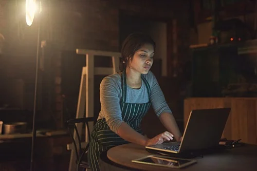 Woman using laptop